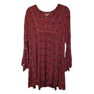 Lola P Long Bell Sleeve V neck Tunic/Dress Size L Bohemian Hippiecore Casual Fun